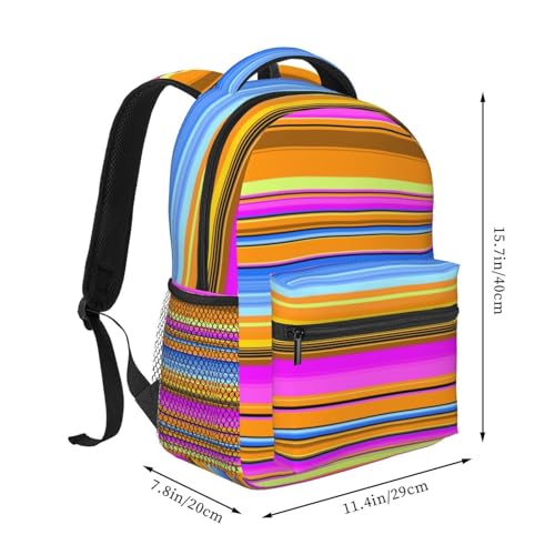 Serape Rainbow Stripes Mexican Pattern 15 Inch Backpack for Men Women Adjustable Laptop Backpacks Shoulder Bag for Travel Hiking Outdoor2