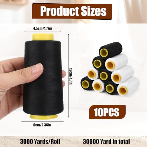 Conos de hilo para costura 3000 yardas negro y blanco miniatura 2