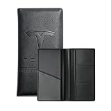 JIOPKDVD Premium Leather Car Registration Insurance Holder Compatible with Tesla Model 3/Y/S/X 2017-2026 Auto Document Wallet Organizer for License Vehicle Paperwork & Essential Cards (long-black)