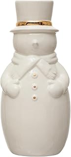 One Holiday Way 8-Inch Decorative White Stoneware Snowman Flower Vase with Gold Accents - Elegant Winter Christmas Mantel Table Desk Decoration - Neutral Party Festive Rustic Plant Holder Home Decor