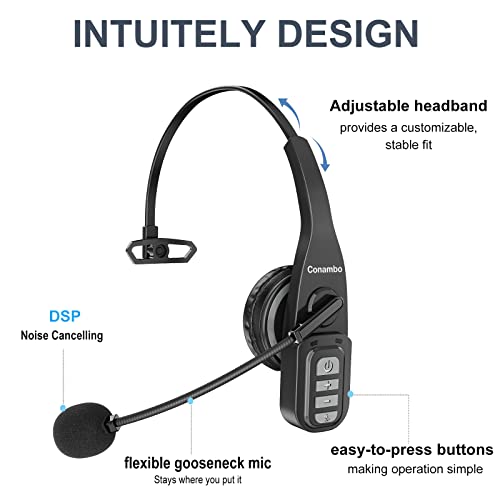 Conambo JBT900-Dongle On Ear Headphones, Bluetooth 5.0, Noise Cancelling Mic, 22H Talk Time, for Computer/Cell Phone/Tablet/Laptop/Truck Drivers