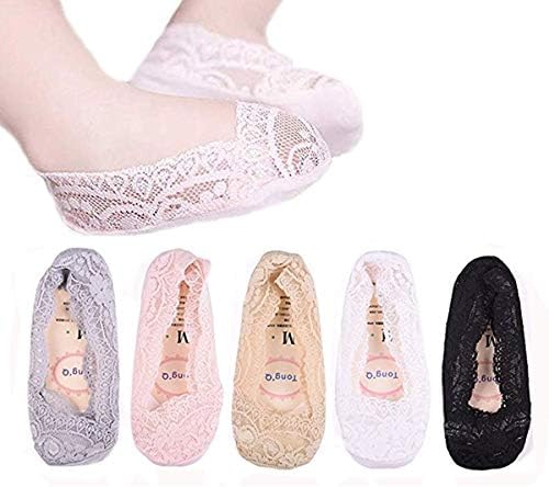 5 Pairs Girls Lace No Show Low Cut Socks Toddler Summer Non Skid Invisible Cotton Liner Sock (5Pack-Lace, S(2-4 years old))