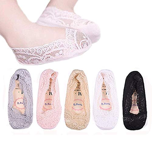 5 Pairs Toddler Girls Lace No Show Socks Anti Slip Low Cut Liner Invisible Socks Flats Cotton Sock