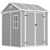 Outsunny Casetta da Giardino Porta Attrezzi in Finitura Effetto Legno Graffiato con Pavimento, 2.91m² Capanno da Giardino con Doppia Porte e Serratura, Tetto Inclinato, 181x181x220cm, Grigio