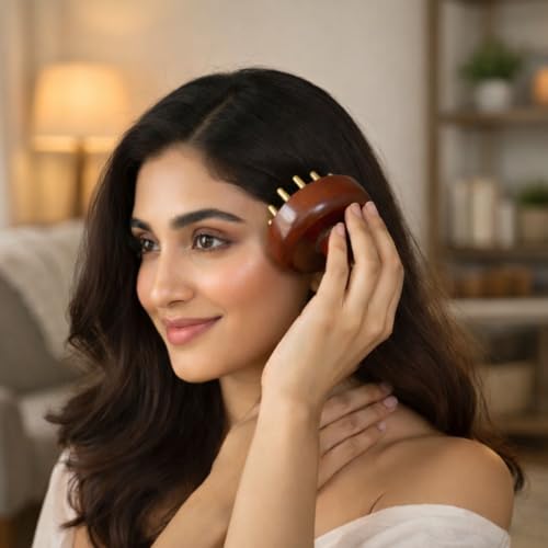 Image of Kansa Head Scalp Massager & Body Stimulator | Bronze Head Massager Tool for Natural Hair Growth, Stress Relief & Detox | Handmade Kansa wand Massage Tool with Wooden Handle (Natural)