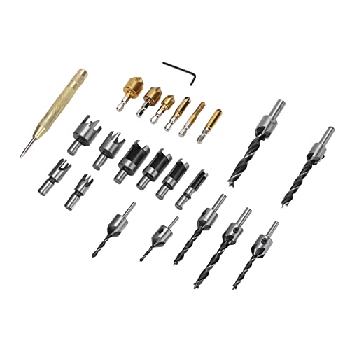 Zaweliyo 23pcs Woodworking Chanker Tool Contatters Chank Drill Drill Bit Plug Cutter Kit, Com Material de Aço de Alta Velocidade para Perfuração, Corte, Kit de Broca de Contraria