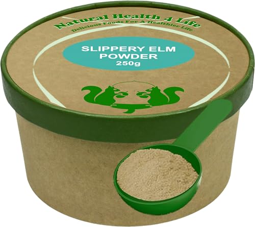 Image of Natural Health 4 Life 100% Pure Inner Bark Slippery Elm Powder – Supports Gut Health, Gluten-Free, Vegan, Mild Sweet Flavour, Suitable for All Ages – 250g Slippery Elm Powder Tub & Scoop