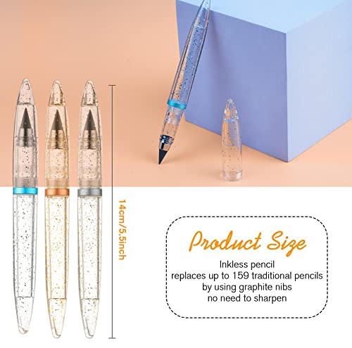 Ainiv Inkless Pencil, 3PCS Infinity Pencil Everlasting Pencil with Extra 3 Replaceable Nibs, Starry Infinite Pencil Forever Pencil for Drawing, Drafting, Home Office School Writing Drawing