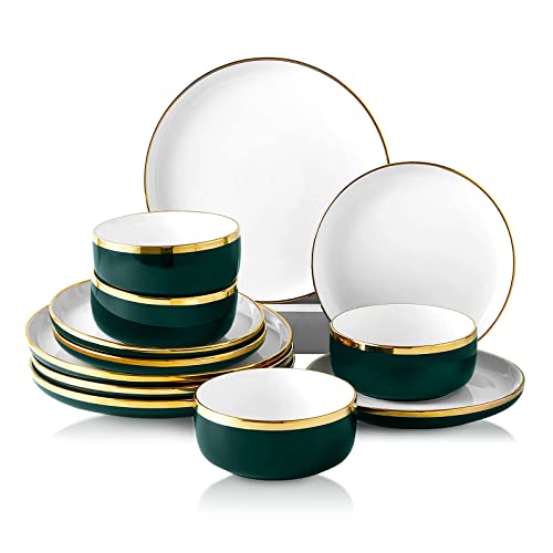 Pokini Reactive Glaze Dinnerware Sets, 12 Piece Luxury Bone China Dishware Sets, Gilt Rim Plates And Bowls Sets For 4 #TOP29