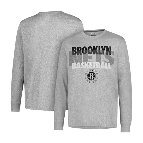 Ultra Game NBA Official Men’s Super Soft Supreme Long Sleeve T-Shirt - Unisex, Brooklyn Nets, Heather Gray, X-Large