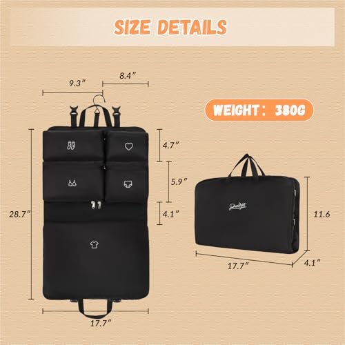 Hanging Packing Cubes,Garment Bags for Travel and Storage, Travel Apparel Bags for Men Women with 5 Solid Color Pockets, Storage Bags for Clothes, Socks,Underwear for Carry on Suitcase (Black)3