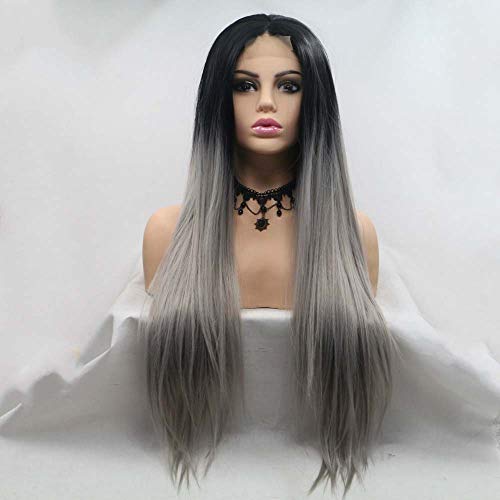 Melody U Part Lace Wigs Long Wave Fashion Synthetic Lace Wigs for Women (grey)