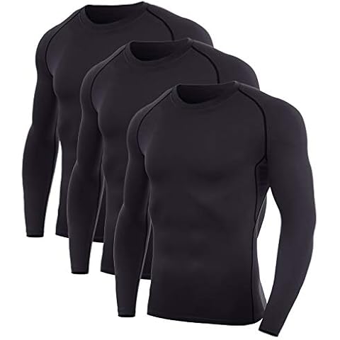 SILKWORLD Men's Long-Sleeve Compression Shirt Base-Layer Running Top, 3 Pack: Black#3, L Cover