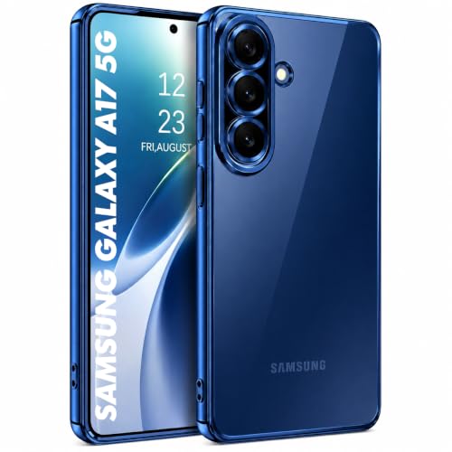 Image of VONZEE Clear Logo Electroplating Transparent Case for Samsung A17 5G, Magnetic Plating Electroplate TPU Cover, Individual Camera Protection for Each Lens -Blue