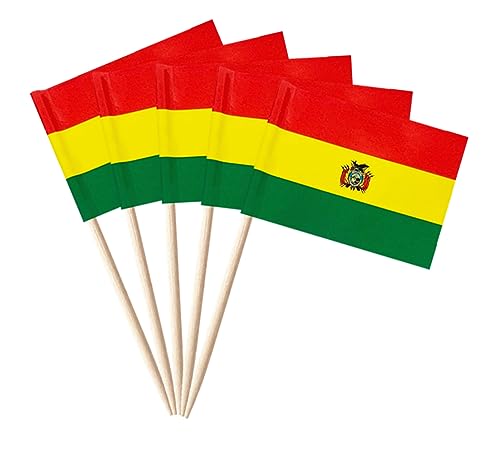 stidsds 100 Pcs Bolivia Flag Bolivian Toothpick Flags Mini Small Bolivia Cupcake Toppers Stick Flags Banner Country Party Cocktail Fruit Decoration