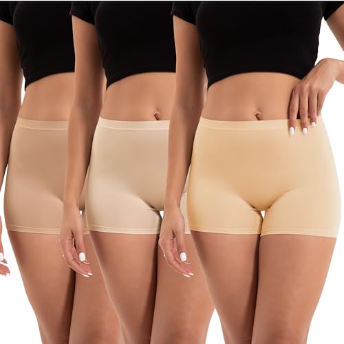 INNERSY Ladies Pants Microfibre Women's Shorts under Dress Boyshort Panties Underwear Multipack 3 (12, Beige/Nude/Brown)