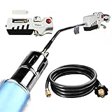 Propane Weed Burner Torch Kit With Battery Igniter 10’ Adapter Hose & Stand CSA Certify Flame Thrower for Weeds Burning Blow Torch Gun Ice Melting Asphalt Roofing Fire Charcoal Lighter 20 lb Fuel Tank