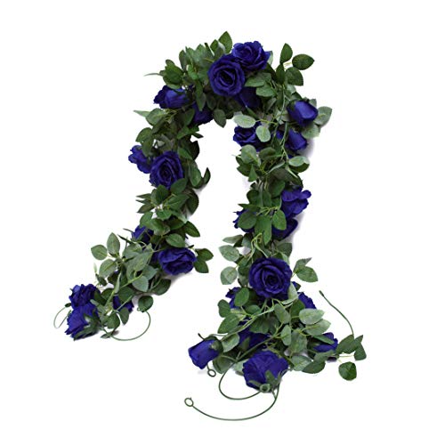 Huata 3PCS 6.56Ft Artificial Rose Flower Silk Vine Hanging Wedding Decor Garlands Home Outdoor Indoor Decor Flower (Blue)