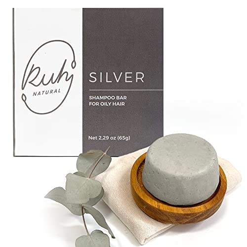 Ruh Natural Shampoo Bar for Oily Hair, Handmade Sulfate Free Shampoo Bars with Bentonite Clay and Gardenia Sent, Vegan and Zero-Waste Eco-Friendly, Silver (1ct)