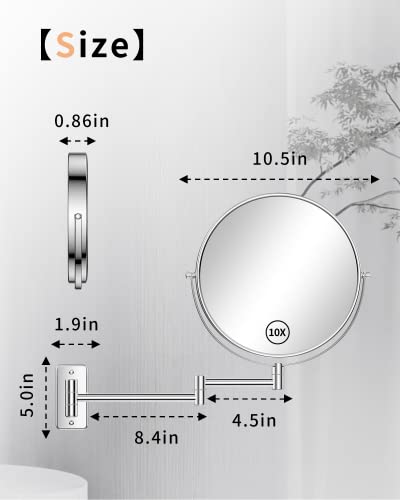 Gospire 9" Large Size Wall Mount Makeup Mirror With 1X/10X Magnification Double-Sided 360° Swivel Vanity Mirror，Chrome Polished Extendable Shaving Bathroom Wall Cosmetic Mirror For Men And Women #TOP3