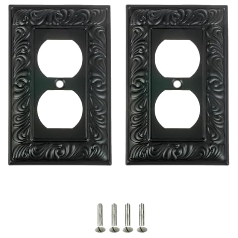 SleekLighting | Beveled Black Architecture Wall plates | Electric Outlet and Switch Covers | Style: 1 Gang Duplex (2 Pack) Cover