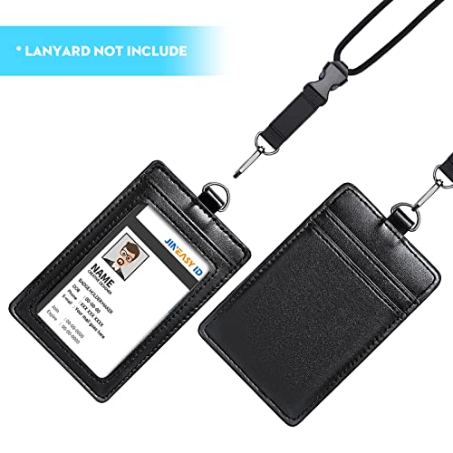 Jineasy Id Leather Id Badge Holder Vertical Lanyard Id Card Holder Black Badge Protector Case For Work Office Name Badges Keycard, Holds 3 Id Cards, 2 Pack #TOP5
