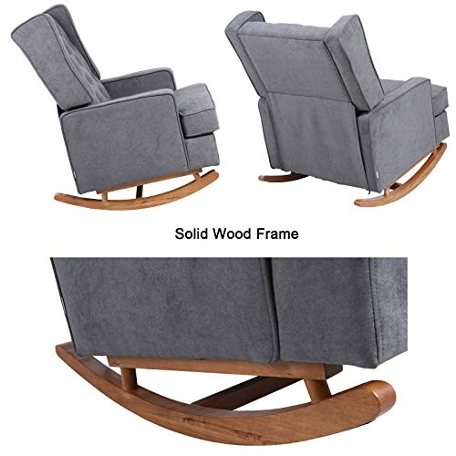 Dolonm Nursery Rocking Chair Upholstered Mid Century Modern Rocker Oversized Wingback Armchair For Living Room With Two Legs Option,Dark Grey #TOP4
