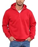 JIHUILAI Red Men's Quarter Zip Pullover Hoodies Half Zip Hoodie Men Long Sleeve Hoodie Fleece Casual 1/4-Zip Sweatshirt Mens 1/2 Zip Sweatshirts XL