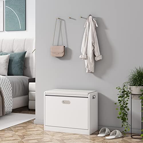 FirFurd Shoe Storage Bench Entryway Shoe Rack Shoe Cabinet with PU Leather Seat and Flip Drawer