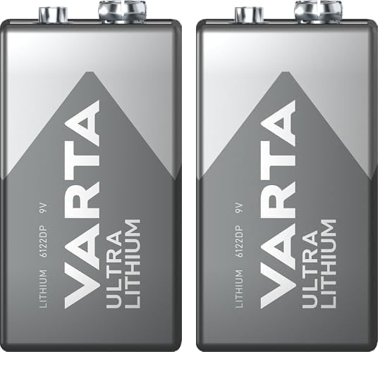 VARTA Pilas Pila de Bloque 9V de Litio, Paquete de 2, Ultra Lithium, Alto Rendimiento para detectores de Incendios, detectores de Humo, cámaras Digitales