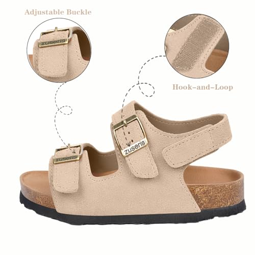 Image of ZUSERIS Kids Toddler Sandals Boys Girls Cork Footbed Sandal | Suede Leather Sandals,Summer Beach Sandals,Boys Dress Sandals,Open Toe Slide Sandals,Adjustable Back Strap,Slip On Slippers