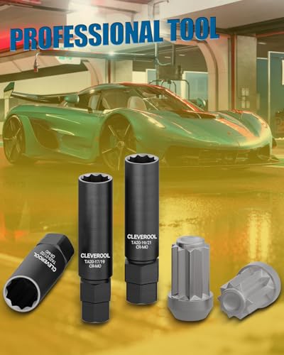 Image of 10 Spline Lug Nut Socket, Compatible with Bimecc 10-Spline Lug Nuts and Lug Bolts, Replacement for TA20-19 /21, 10-Spline Lug Nut Key with 19MM and 21MM Hex Drive, CR-MO