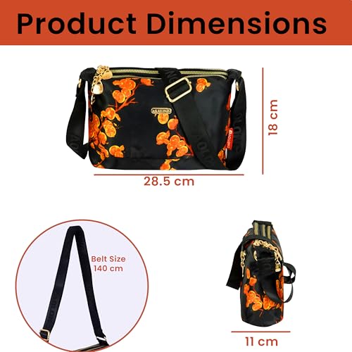 Image of Storite PU Leather Sling Bag, Crossbody Bag with Multi-Compartment for Women and Girls With Adjustable Shoulder Strap - (Orange Black, 28.5x18x11 cm)
