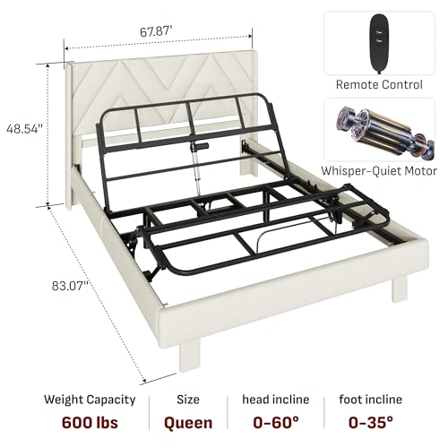 Image of Softa Queen All-in-One Adjustable Bed Frame with Upholstered Bed Frame Headboard, Electric Bed with Remote Control and Whisper Quiet Motor, 10-Year Warranty