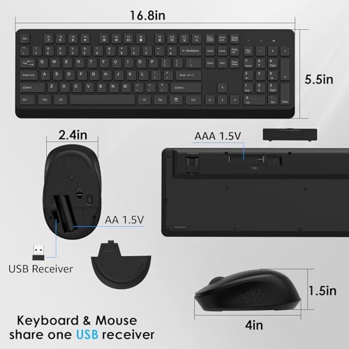 BKA BYA Wireless Keyboard and Mouse Combo,Full Size Quiet Keyboard and Mouse, 2.4GHz USB Receiver, Cordless Silent Keyboard and Mouse for PC, Windows, MAC, Laptop, Black - image 7