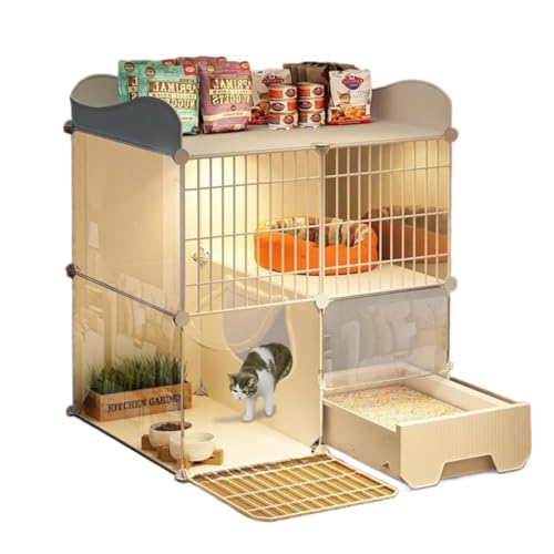 Aoasious 猫ケージ トイレ一体型 2段 スリム設計 幅広 大型 折りたたみ 通気性 脱走防止 飛散防止 組み立て簡単 取り外し可能 室内用 猫用 多頭飼い ホワイト