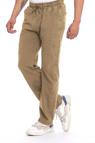 Image of Men's Denim Joggers, Regular Fit, Mid Rise, Stretchable Cotton Blend, Drawstring Waist, Soft Fabric, Multiple Pockets, Tapered Leg Casual Pants