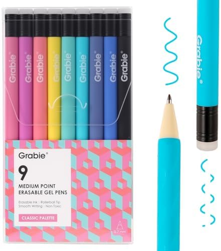 Grabie Erasable Gel Pens, 9 Medium Point 0.7 mm Pens, Classic | T...