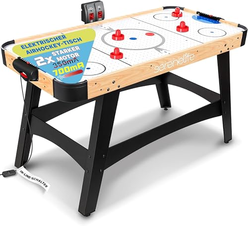 SereneLife Airhockey Tisch mit Luft – Air Hockey Spieltisch ideal als Gamer Tisch – Tischhockey für lustige Tischspiele mit Airhockey Pucks & Schieber – Robuste Air Hockey Tische Kinder & Erwachsene