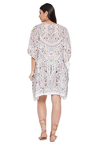 Image of Oussum Short Caftans for Women Plus Size Kaftan Tunic Tops Polyester Summer Beach Clothing Mini Cover Ups Dress for Ladies