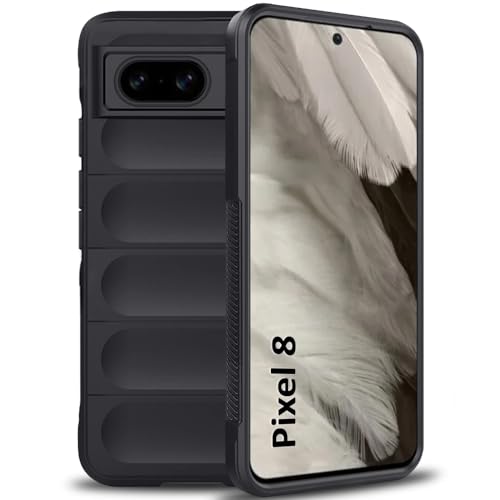 Image of TheGiftKart Liquid Silicon Back Cover Case for Google Pixel 8 | Shockproof Military Grade Protection | Micro-Fibre Cloth On Inner Side | Built-in Anti-Slip Grip Case Cover for Pixel 8 (TPU, Black)