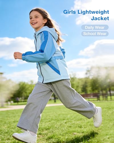 Image of Rolanko Girls Windbreaker Jacket Lightweight Water Resistant Hooded Outwear Jacket for Kids Boys Outdoor Hiking School Travel