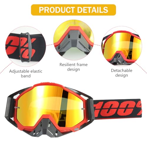 Image of PROBEROS Motorcycle Goggle, 100% Dirt Bike ATV Glasses, UV Protection Windproof Tainted Anti-Glare Anti-Fog, Riding Motocross Comfortable Foam Padding with Adjustable Headband, Red