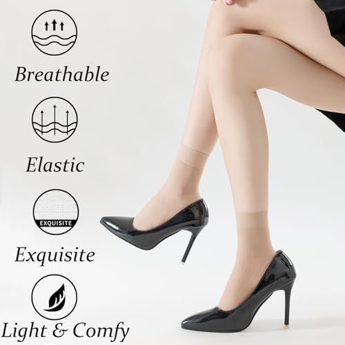 VIBCICY 12 Pairs Womens Sheer Nylon Ankle Socks,Nude Thin Tight Transparent Stockings for Women,See Through Silk with Mesh2