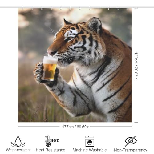 Rideau de douche tigre bière en polyester lavable 177x180cm