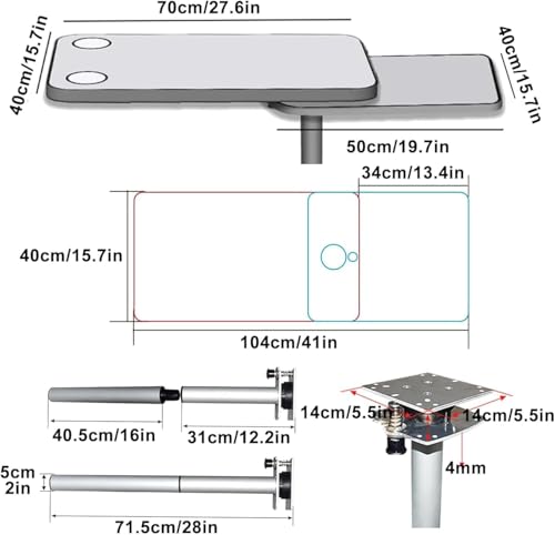 Tableau mural RV double couche à plateau rétractable et jambe de table pliante grise