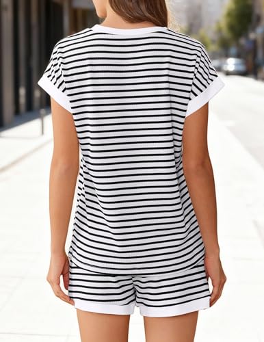 Image of Ekouaer Two Piece Sets for Women Summer Striped Lounge Set Vacation Outfit