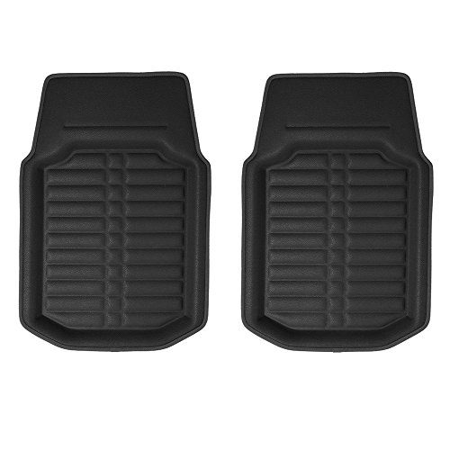 Image of FH Group Automotive Floor Mats - PU Leather Floor Mats, Deep Dish Design, Floor Mats for Cars, Universal Fit Floor Mats Front Set, Floor Mats for Most Sedan, SUV, Truck Floor Mats Solid Black