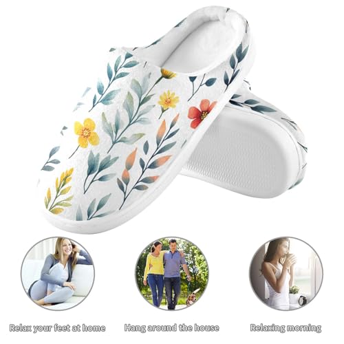 JUNZAN Flowers Cactus Bellflower Canna White Mens House Cotton Slipper Comfy Memory Foam Indoor Slippers for Indoor Funny Presents 6-73