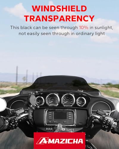 Image of Amazicha Black 7 inch Wave Windshield Windscreen Compatible for 2014-2023 Harley Davidson Touring Street Glide /Electra Glide /Ultra Limited /Tri Glide FLHT FLHX FLHXS FLHTK